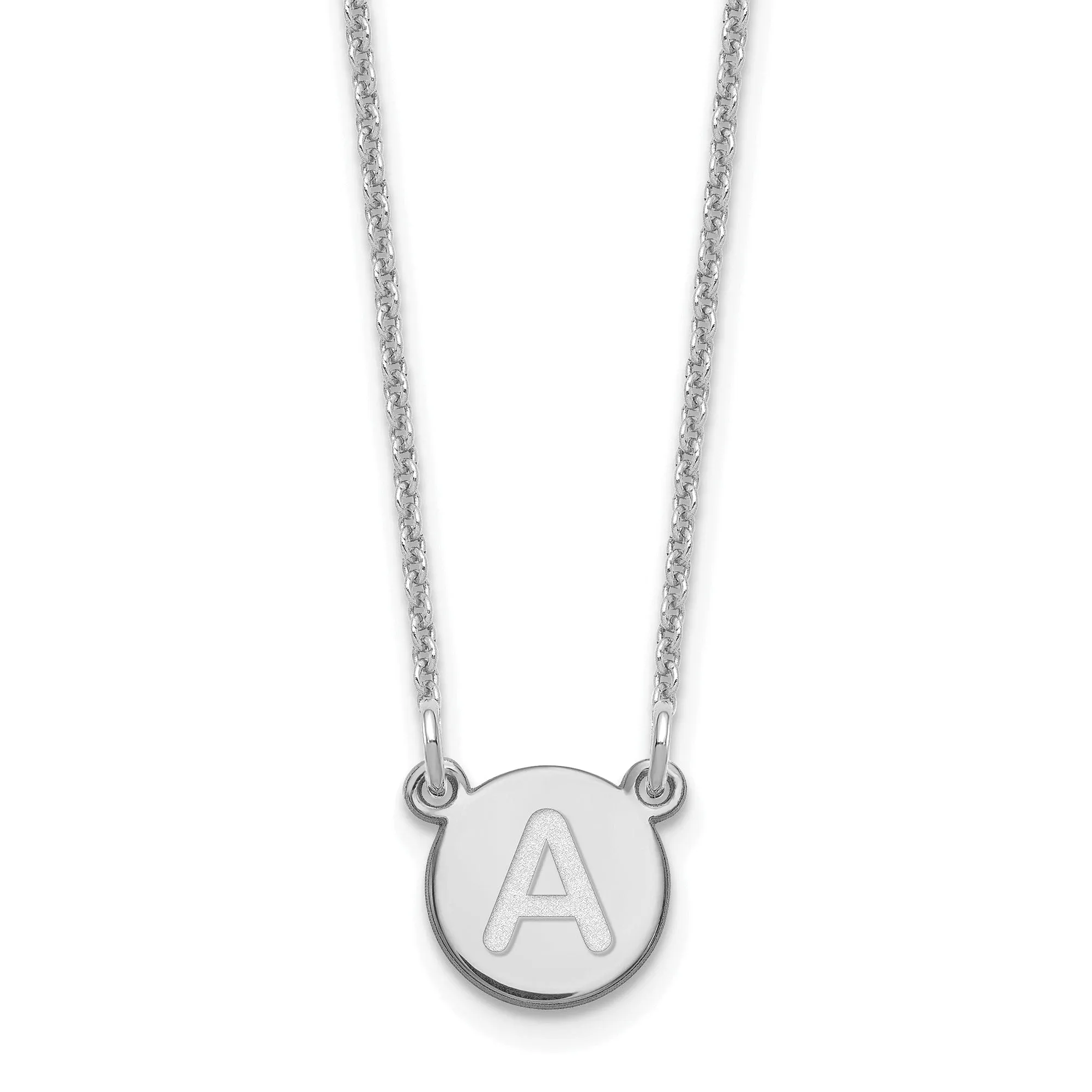 14k White Gold Tiny Circle Block Letter A Initial Pendant and Necklace