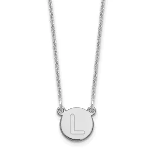 14k White Gold Tiny Circle Block Letter L Initial Pendant and Necklace