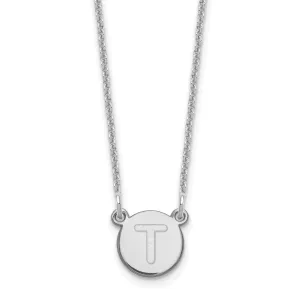 14k White Gold Tiny Circle Block Letter T Initial Pendant and Necklace