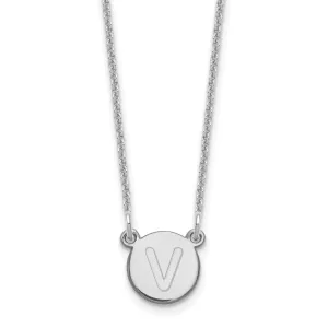 14k White Gold Tiny Circle Block Letter V Initial Pendant and Necklace