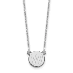 14k White Gold Tiny Circle Block Letter W Initial Pendant and Necklace