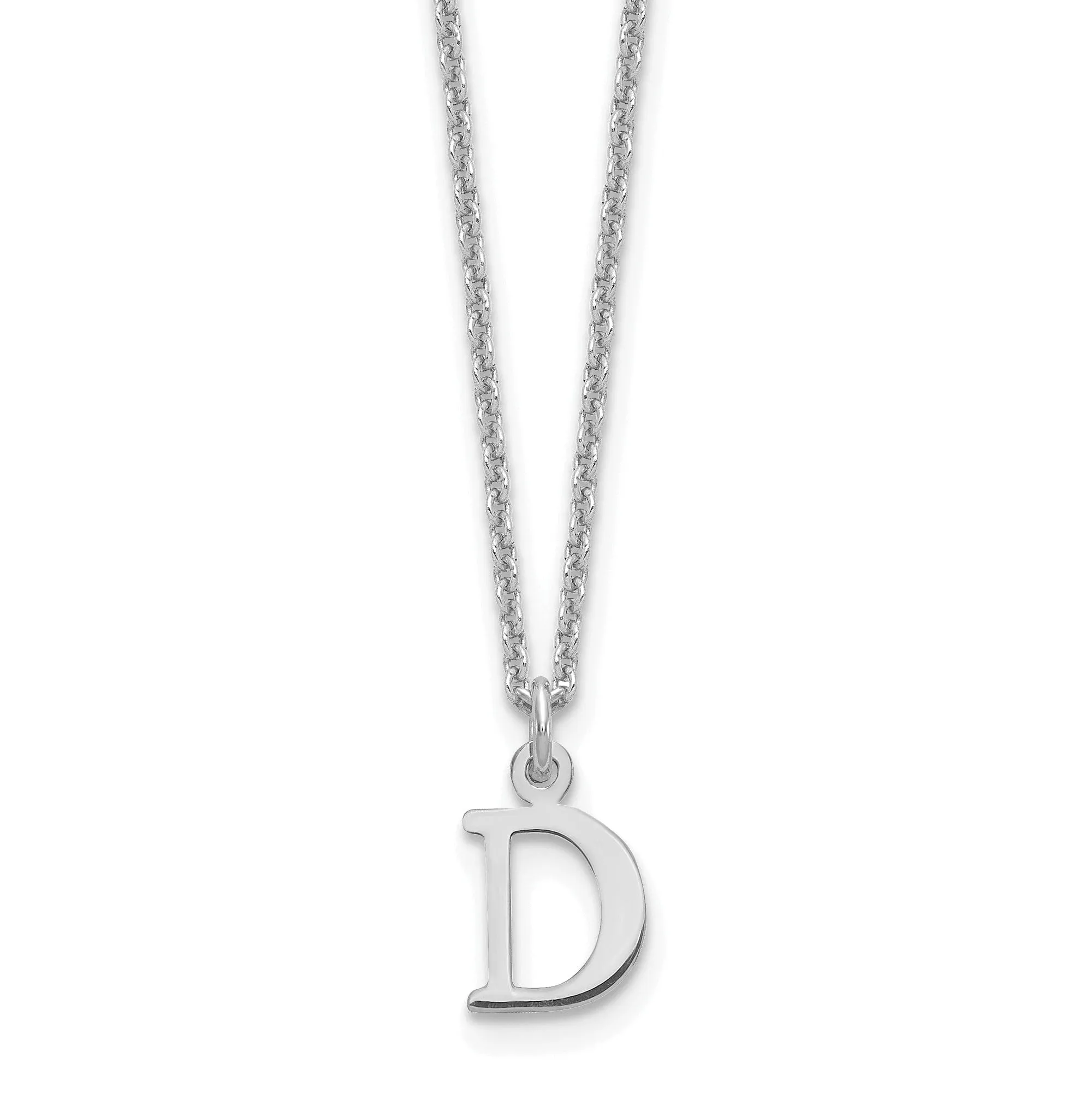 14k White Gold Tiny Cut Out Block Letter D Initial Pendant and Necklace