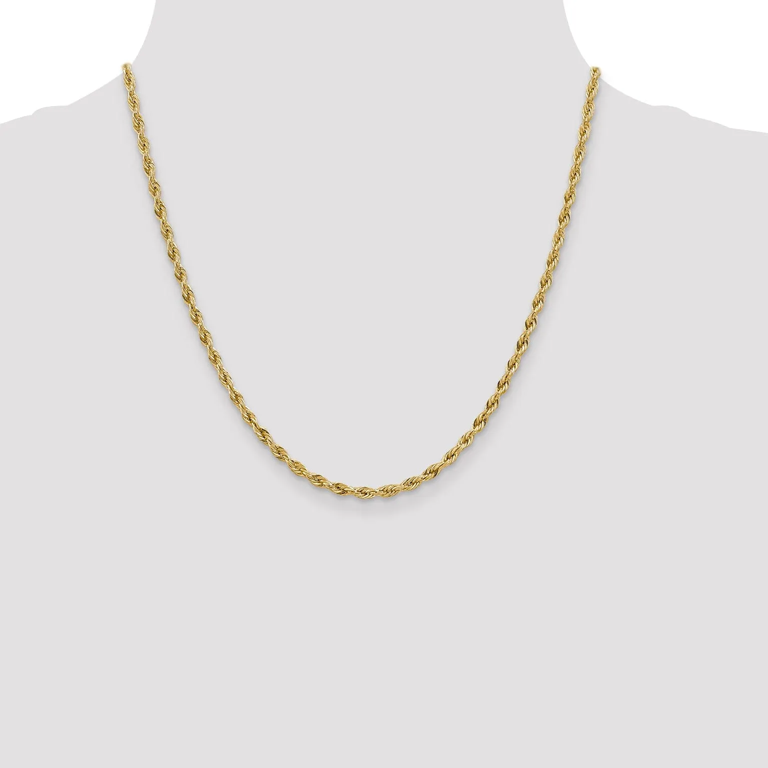 14k Yellow Gold 3-mm Semi Solid Rope Chain