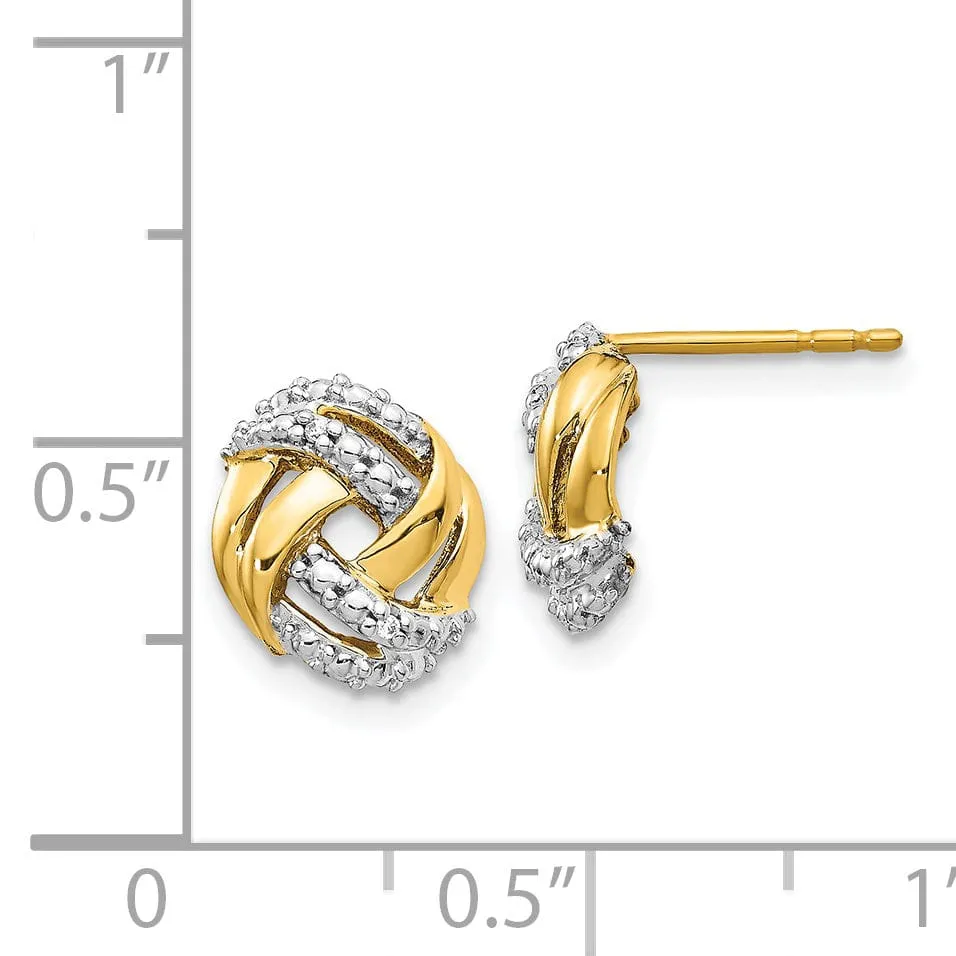 14k Yellow Gold Diamond Love Knot Post Earrings 0.12 ct