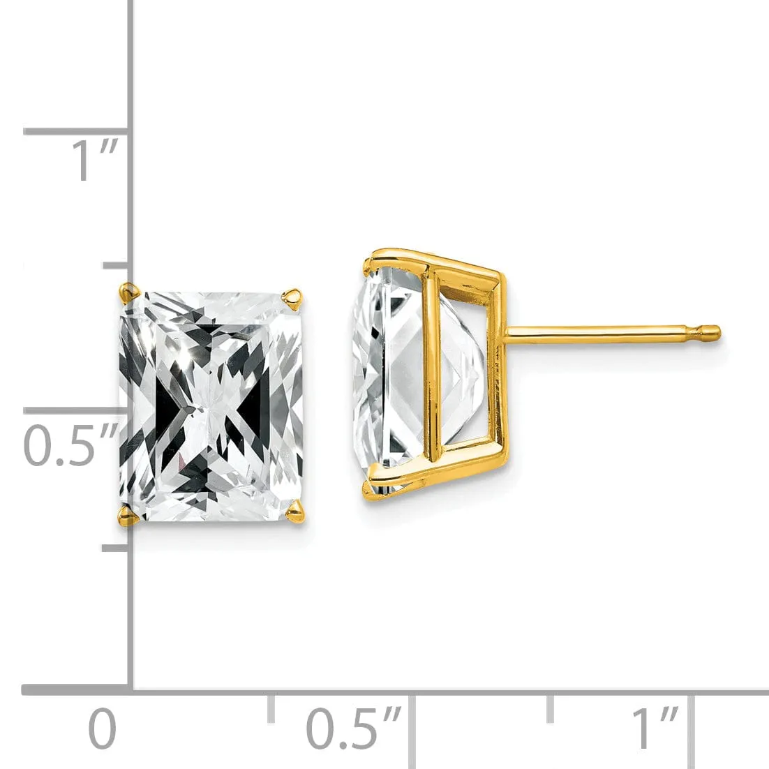 14k Yellow Gold Emerald Cut Cubic Zirconia Earring