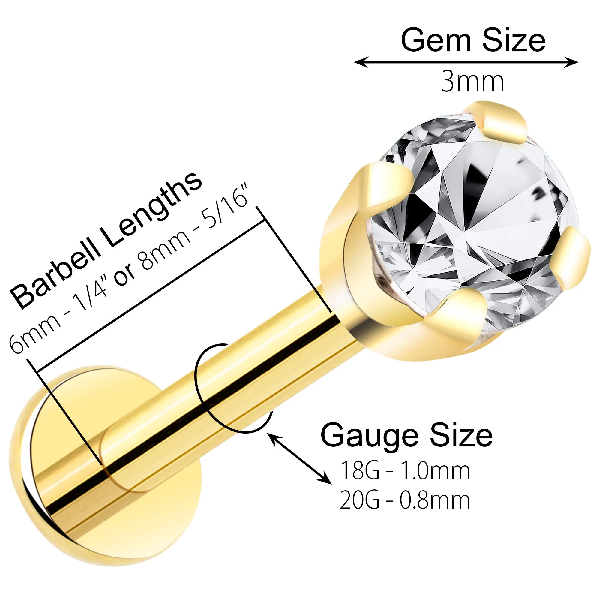 14k Yellow Gold Flat Back Earring with 3mm Cubic Zirconia Handmade