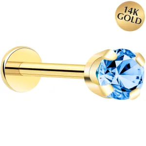 14k Yellow Gold Flat Back Earring with 3mm Cubic Zirconia Handmade