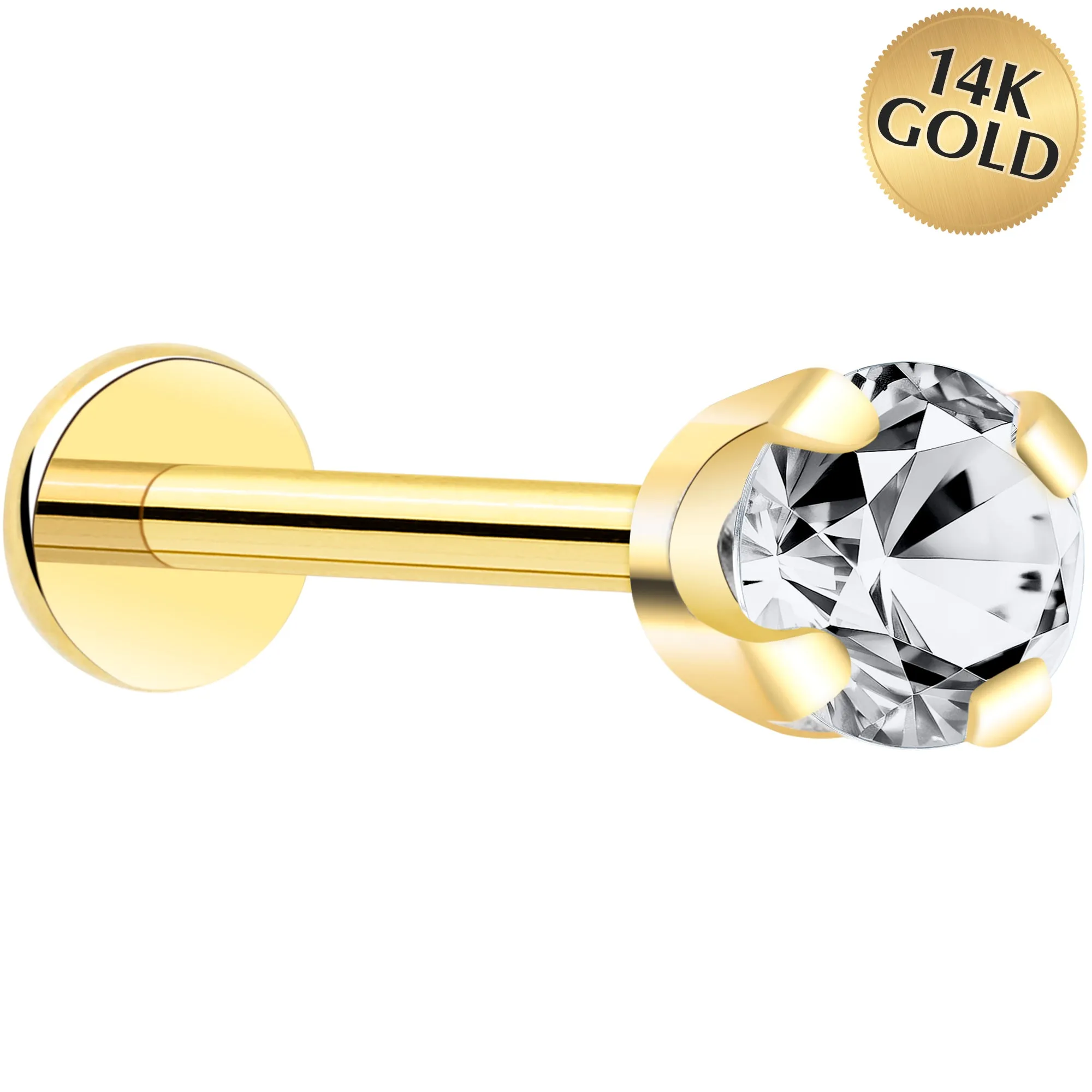 14k Yellow Gold Flat Back Earring with 3mm Cubic Zirconia Handmade