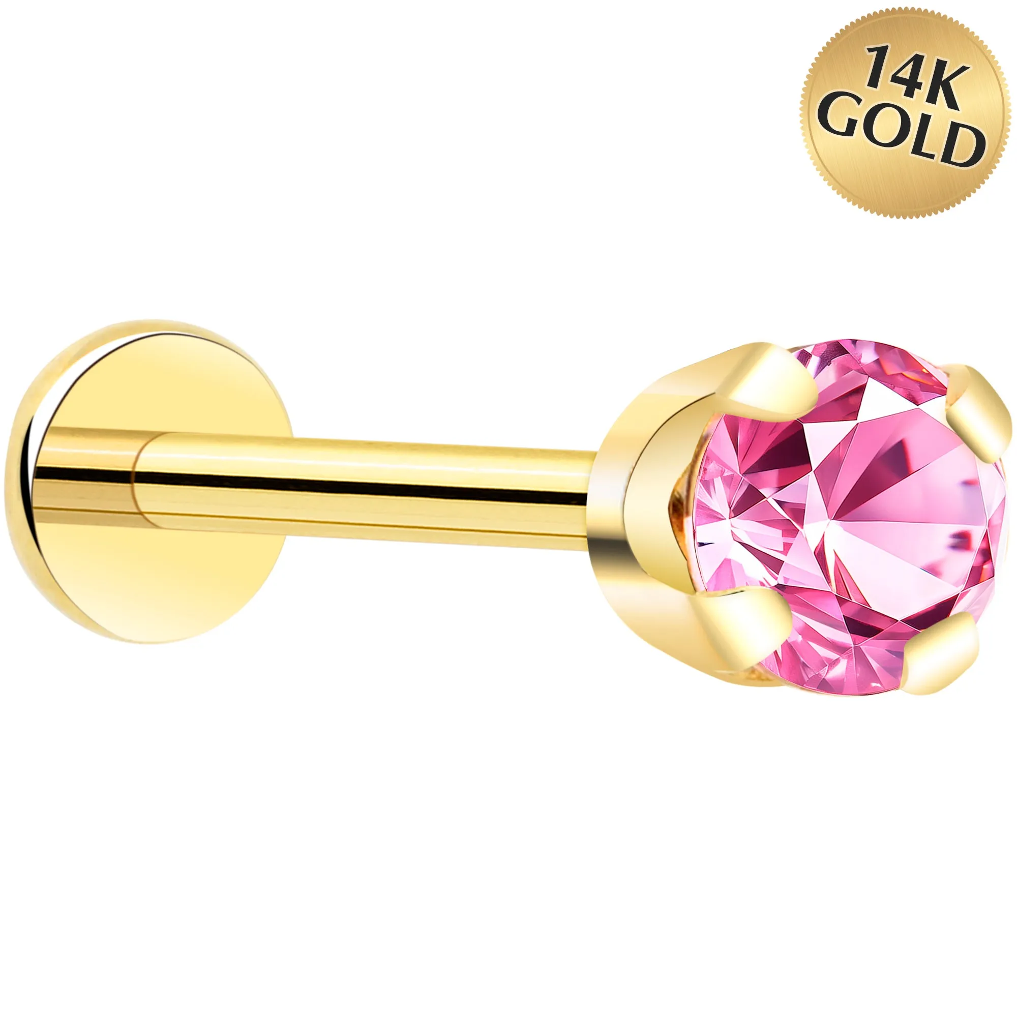 14k Yellow Gold Flat Back Earring with 3mm Cubic Zirconia Handmade