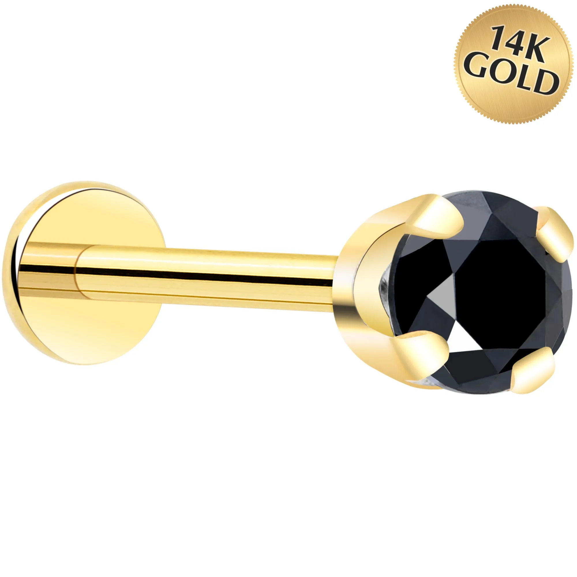 14k Yellow Gold Flat Back Earring with 3mm Cubic Zirconia Handmade