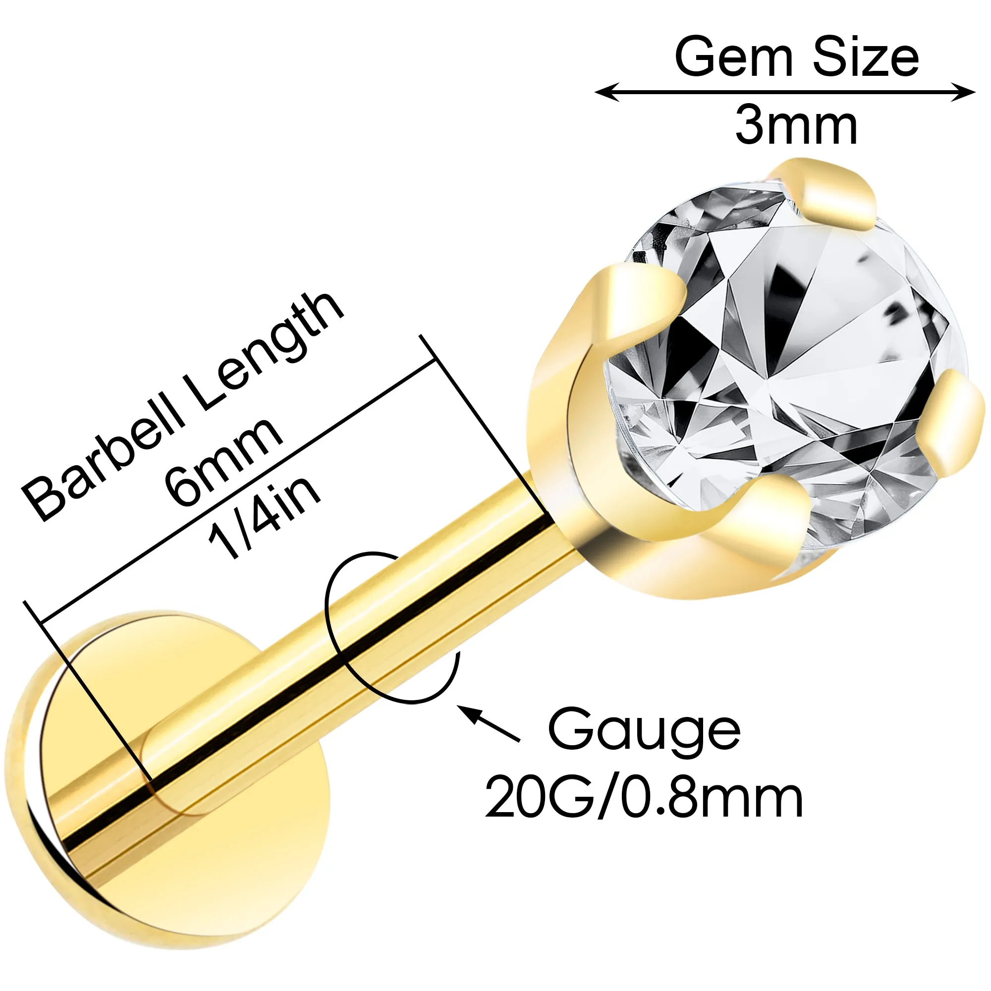 14k Yellow Gold Flat Back Earring with 3mm Lab Crearted Diamond Handmade