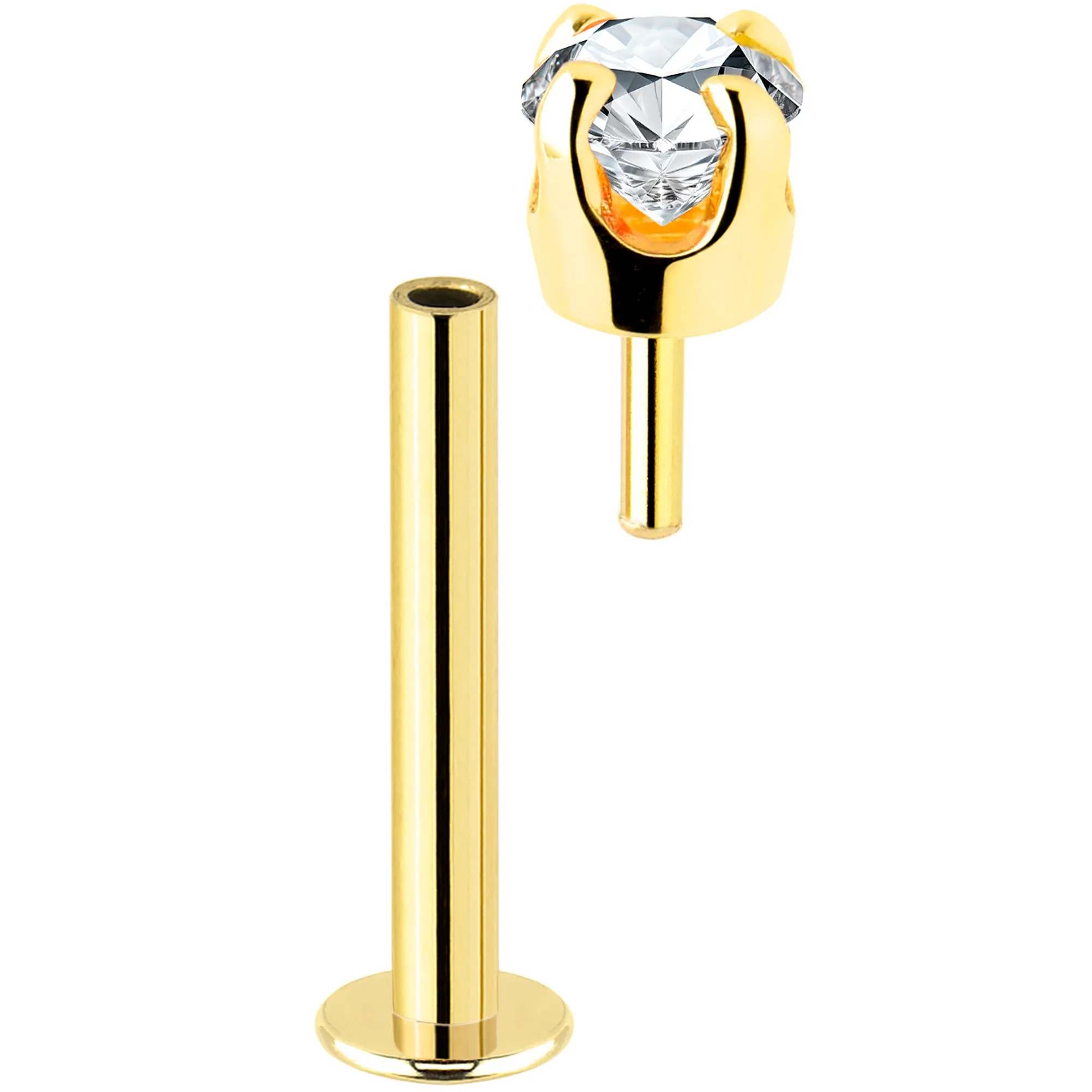 14k Yellow Gold Flat Back Earring with 3mm Lab Crearted Diamond Handmade