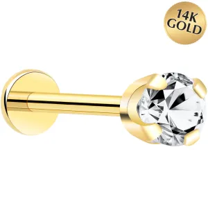 14k Yellow Gold Flat Back Earring with 3mm Lab Crearted Diamond Handmade