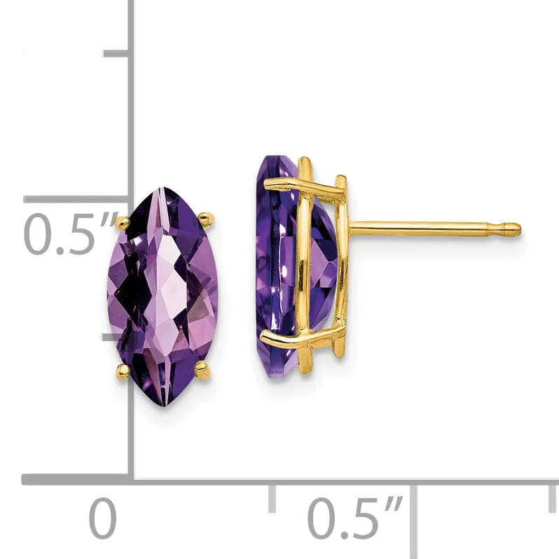 14k Yellow Gold Marquise Amethyst Earring