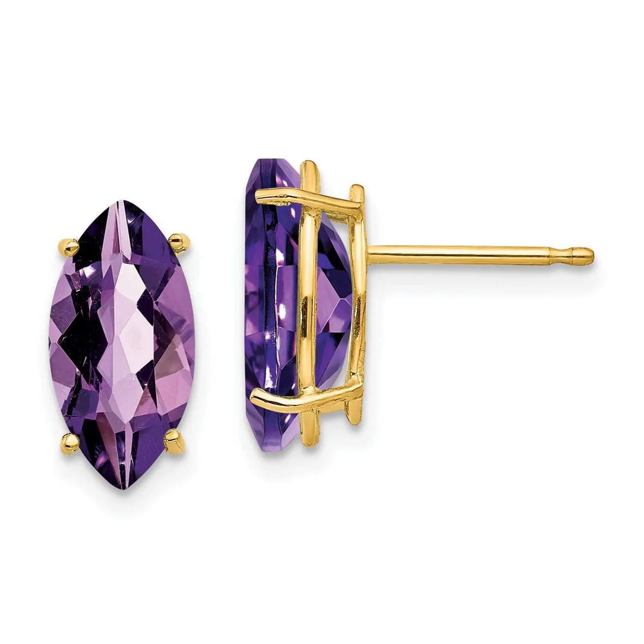 14k Yellow Gold Marquise Amethyst Earring