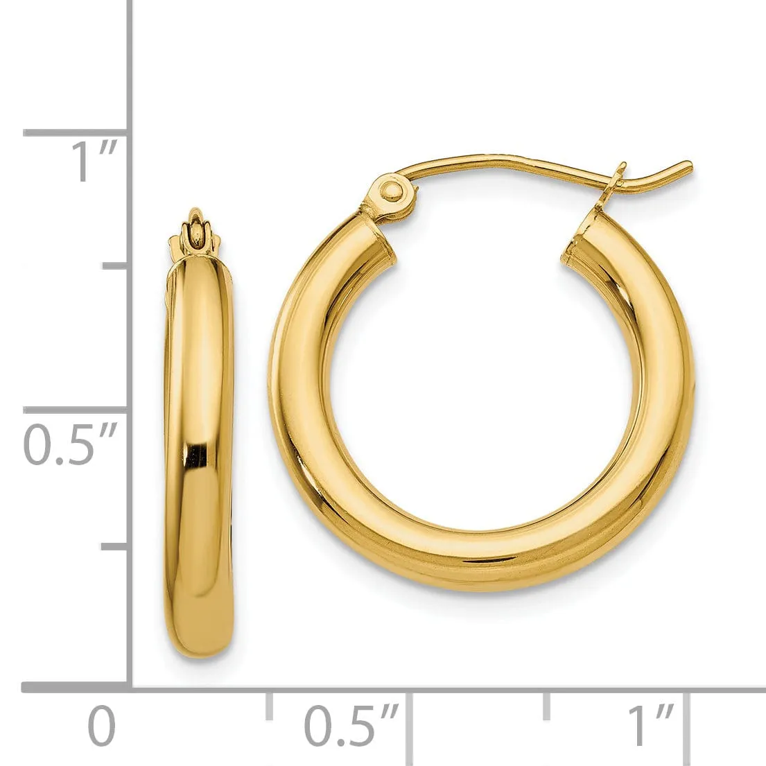 14k Yellow Gold Polished 3MM Round Hoop Earrings