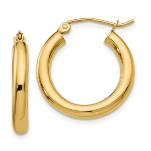 14k Yellow Gold Polished 3MM Round Hoop Earrings