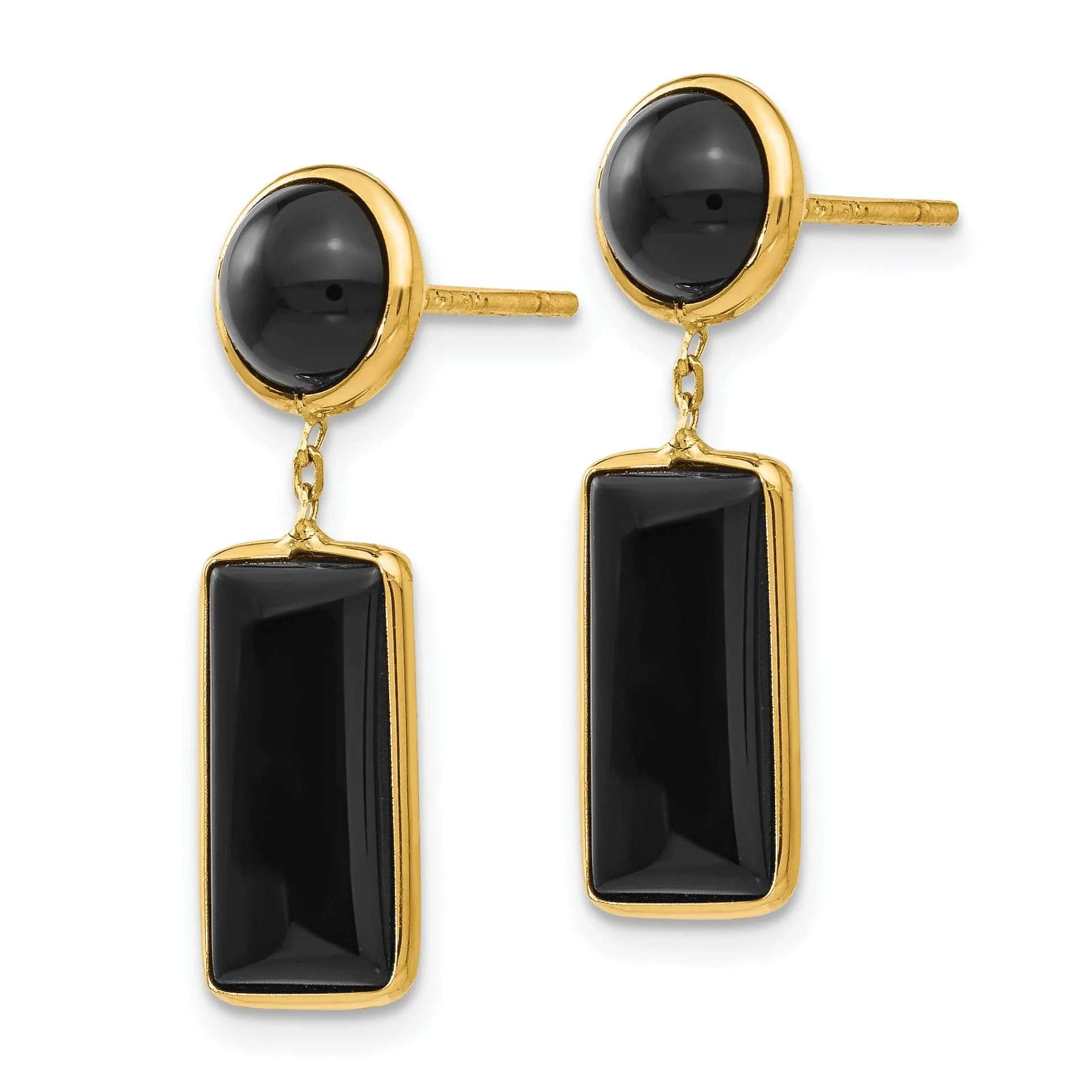 14k Yellow Gold Polished Onyx Rectangle Earrings