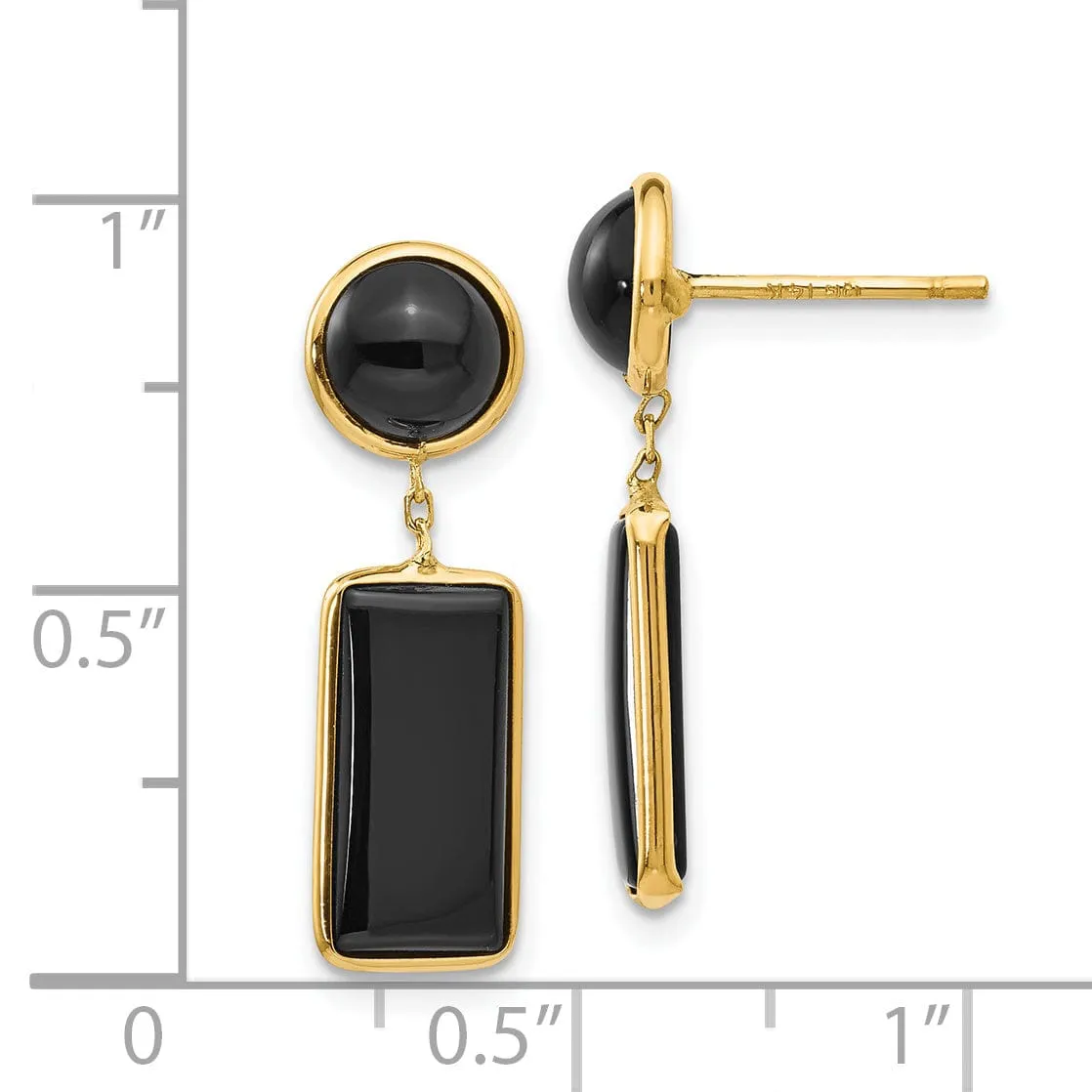 14k Yellow Gold Polished Onyx Rectangle Earrings