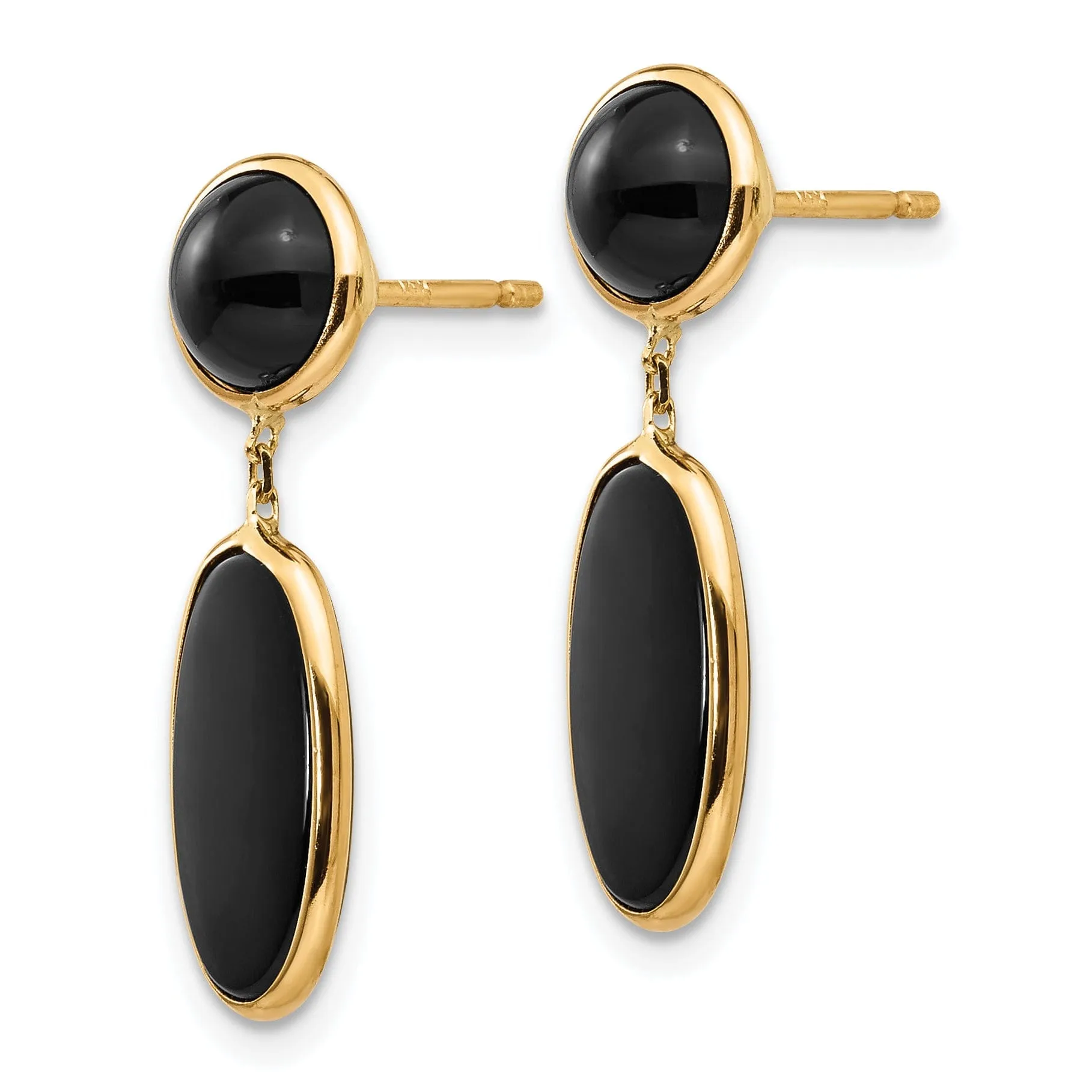 14k Yellow Gold Polished Oval Onyx Post Earrings