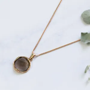14K Yellow Gold Round Brown Smoky Quartz 12mm Pendant