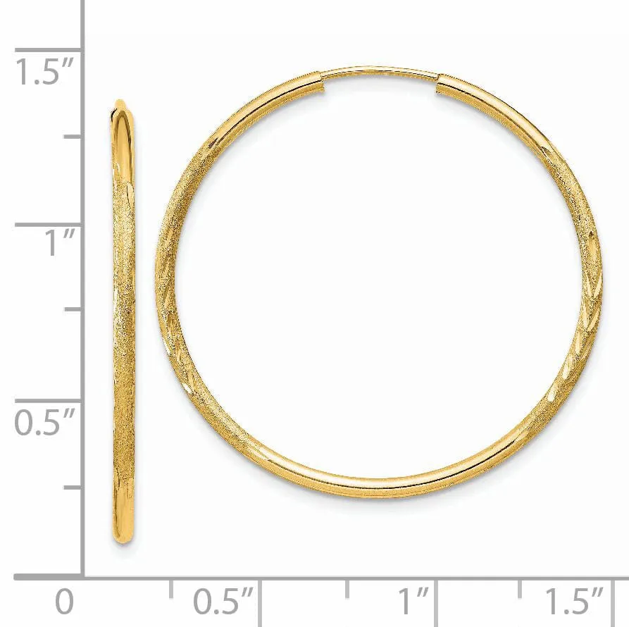 14k Yellow Gold Satin D.C Endless Hoops 1.5mm x 30mm