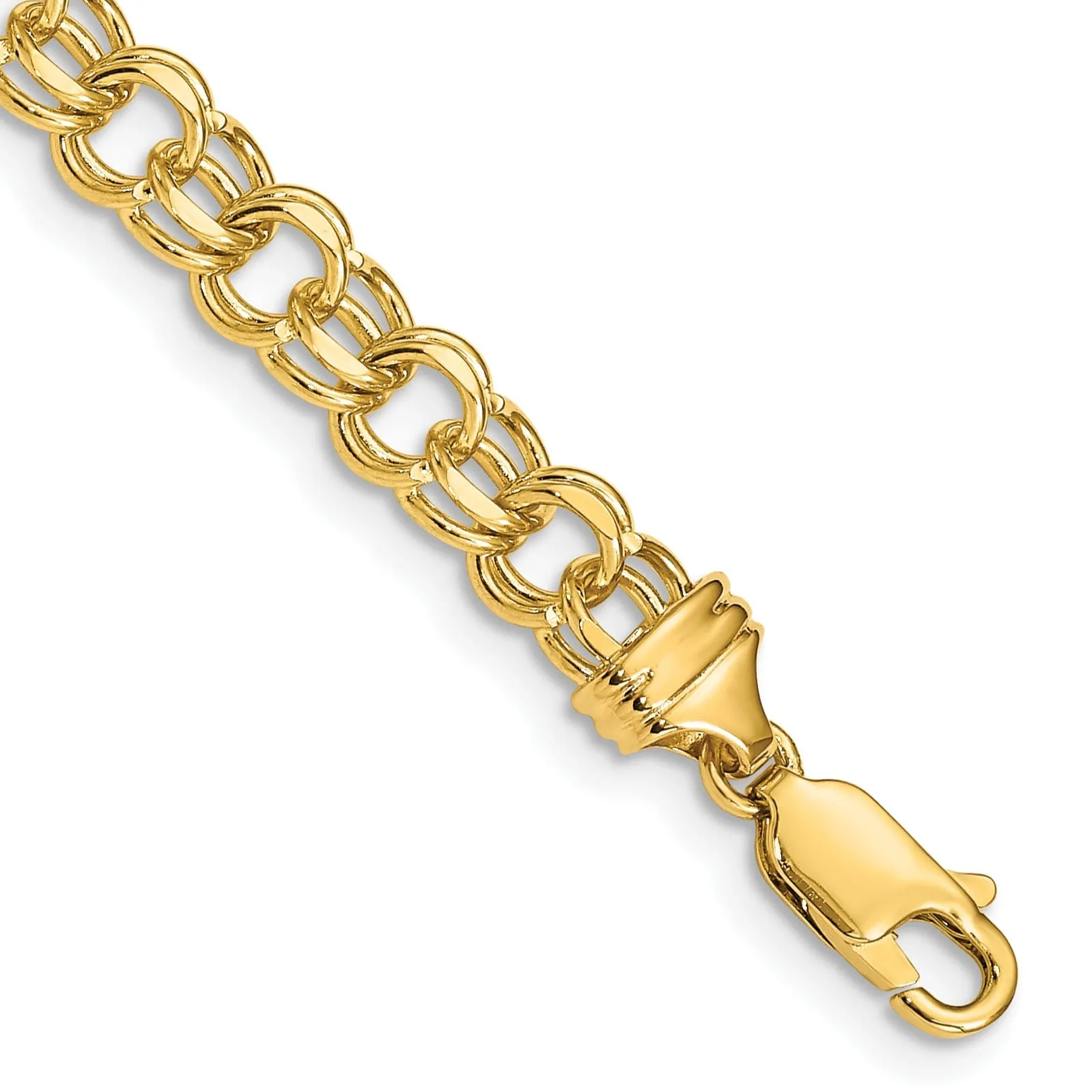 14k Yellow Gold Solid Double Link Charm Bracelet