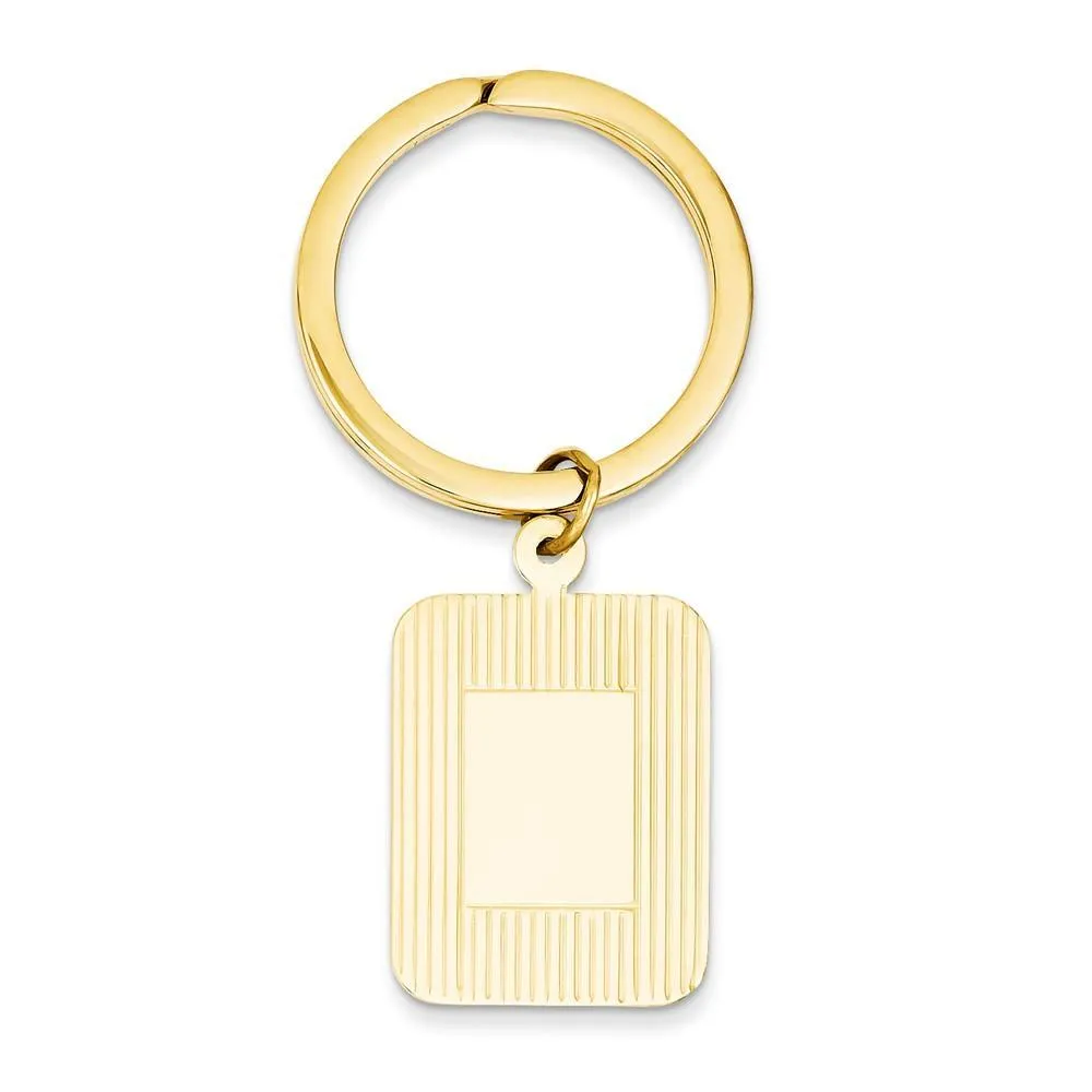 14k Yellow Gold Solid Rectangle Design Key Ring.