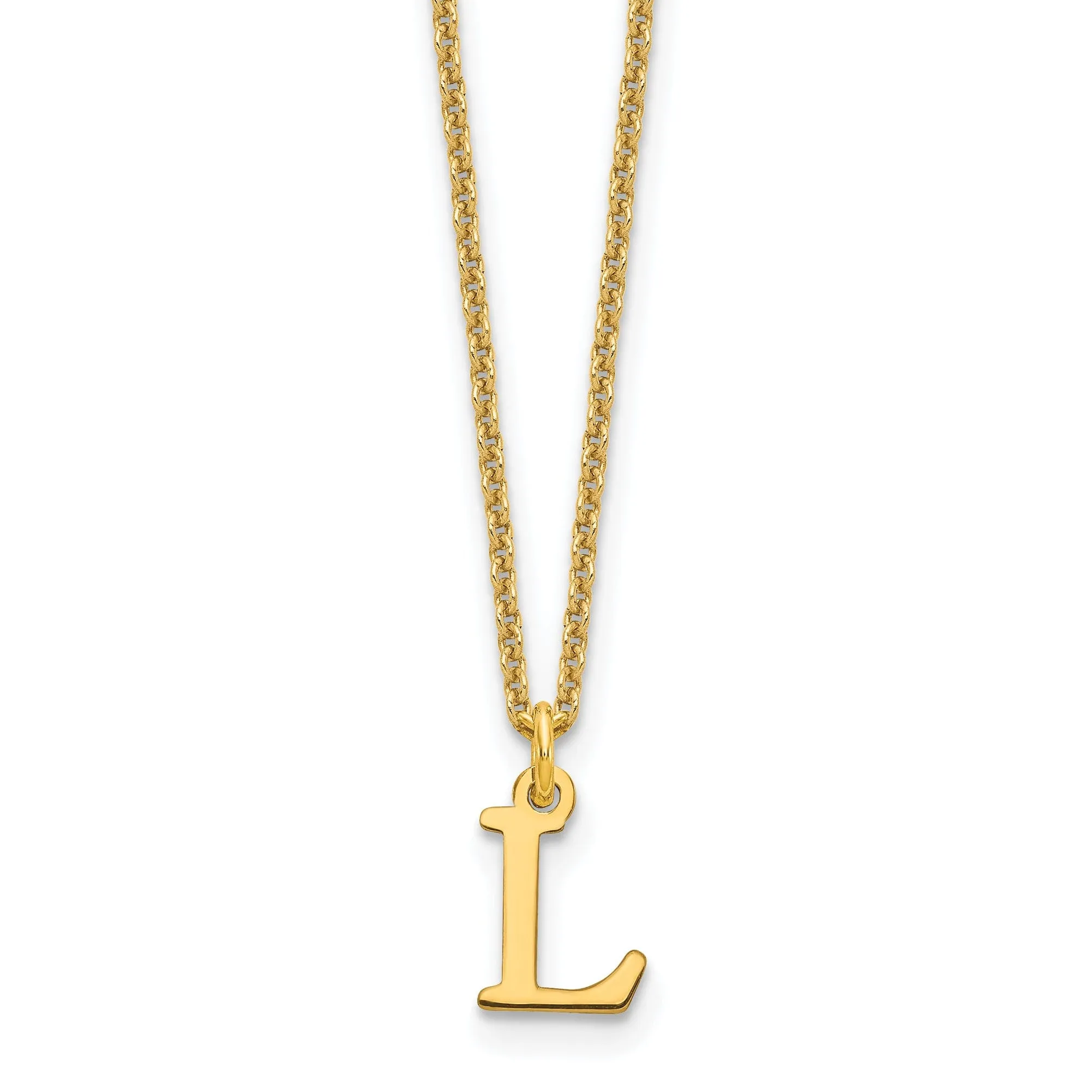 14k Yellow Gold Tiny Cut Out Block Letter L Initial Pendant and Necklace