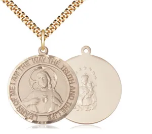 14kt Gold Scapular Pendant with 24-Inch Curb Chain