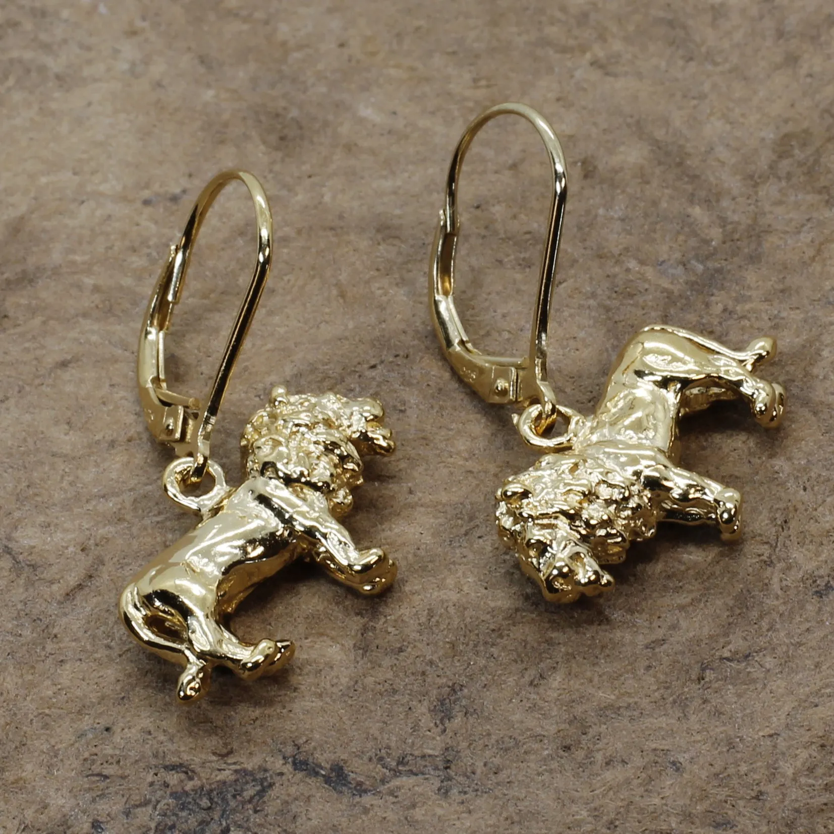 14kt Gold Vermeil Male Lion Dangle Earrings