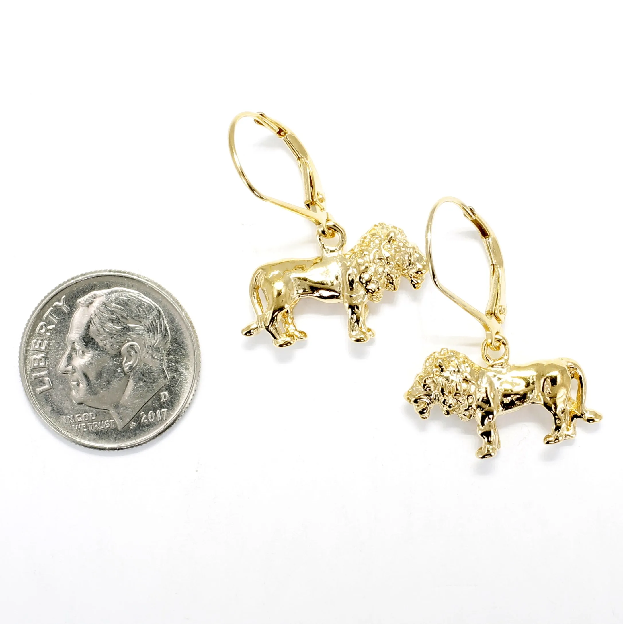 14kt Gold Vermeil Male Lion Dangle Earrings
