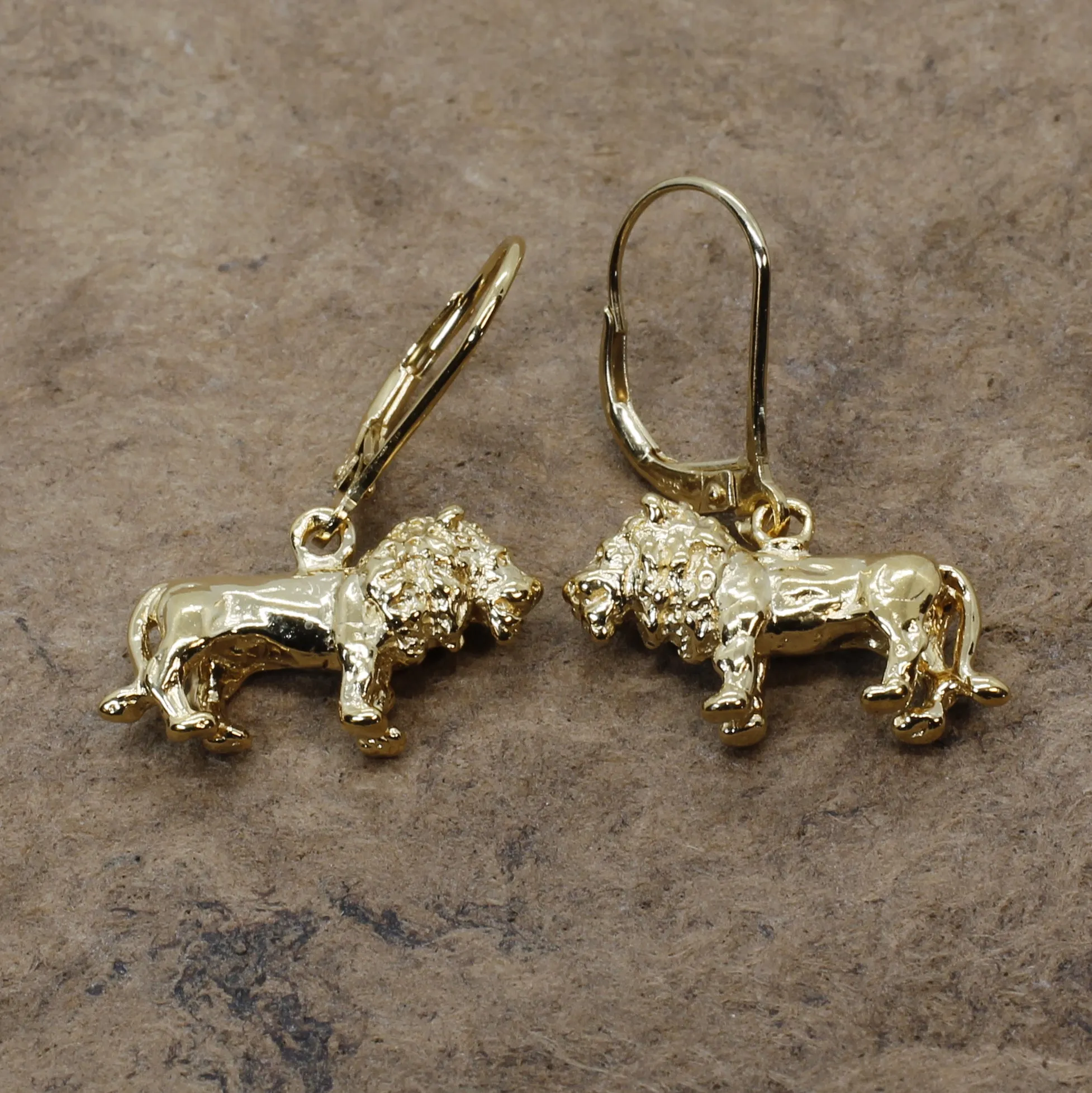 14kt Gold Vermeil Male Lion Dangle Earrings