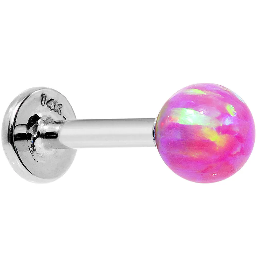 14kt White Gold 5mm Pink Synthetic Opal Labret Monroe 14 Gauge 5/16