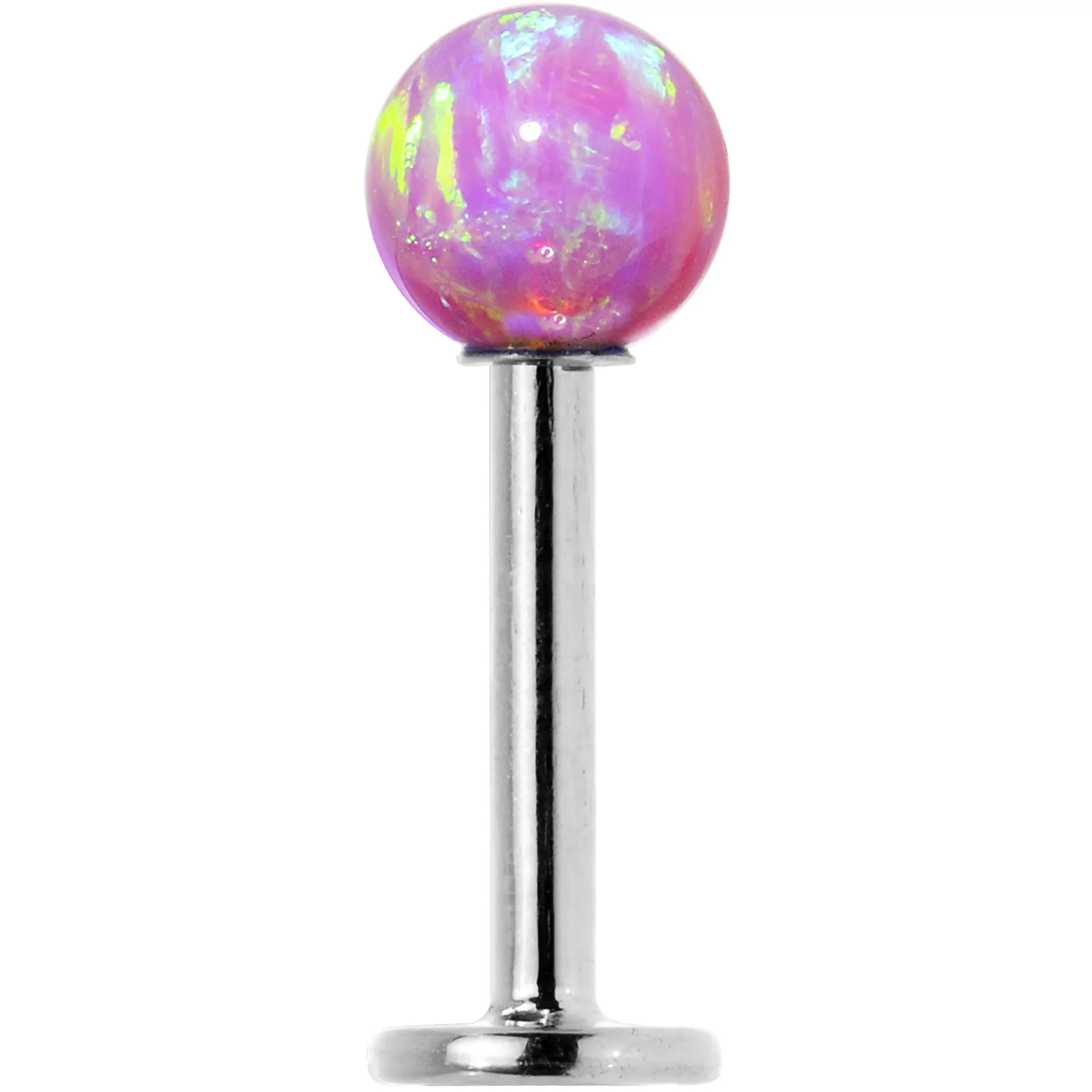 14kt White Gold 5mm Pink Synthetic Opal Labret Monroe 14 Gauge 5/16