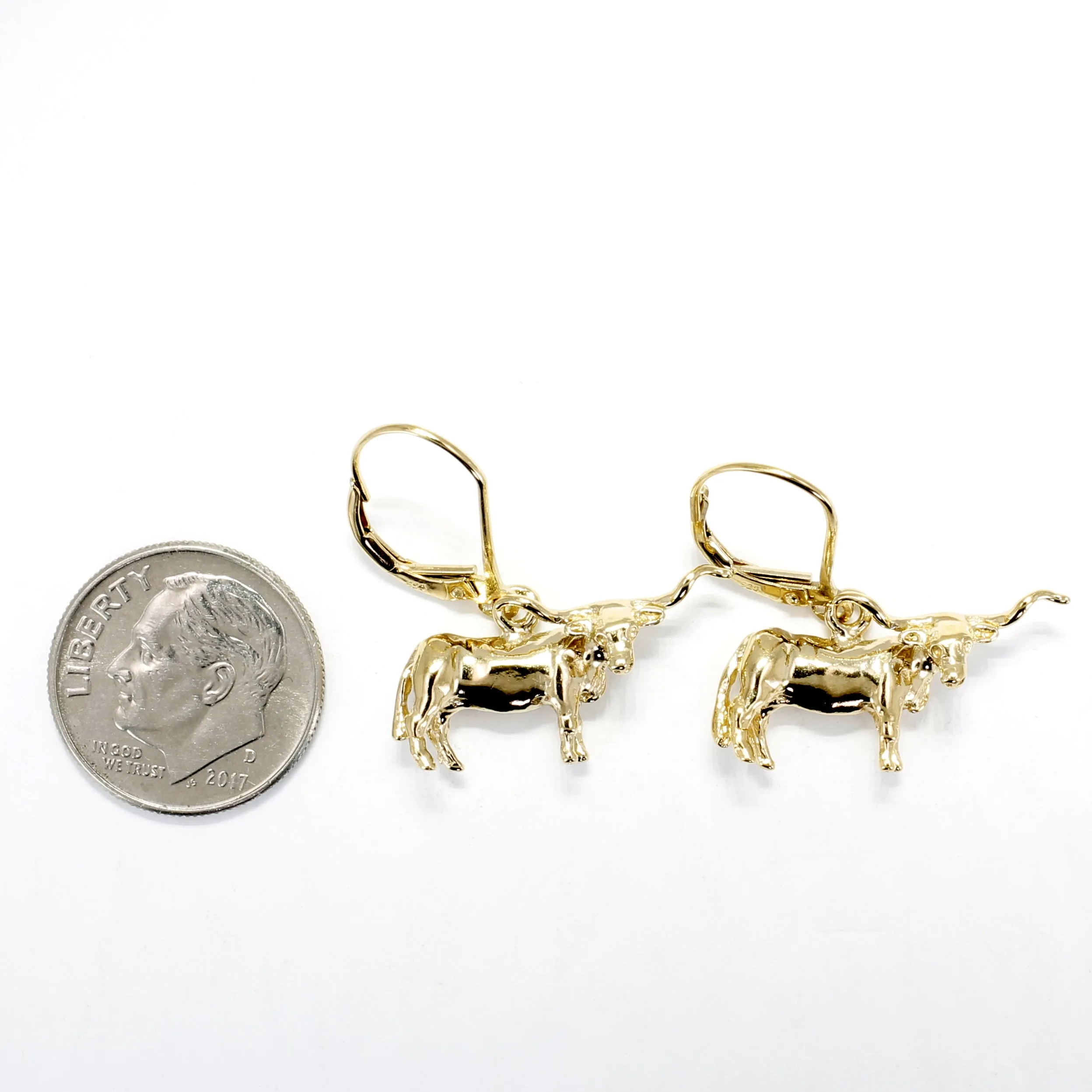 14kt Yellow Gold Vermeil Texas Longhorns Dangle Earrings