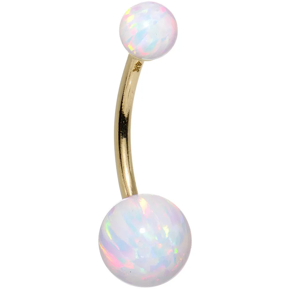 14kt Yellow Gold White Synthetic Opal Belly Ring