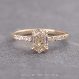 1.52 Carat Canadian Salt and Pepper Hexagon Diamond Engagement Ring, Lulu Setting, 14K Yellow Gold