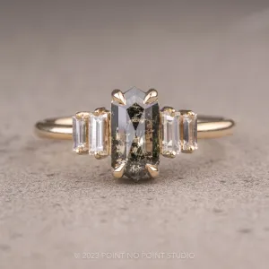 1.54 Carat Black Speckled Hexagon Diamond Engagement Ring, Betty Setting, 14k Yellow Gold