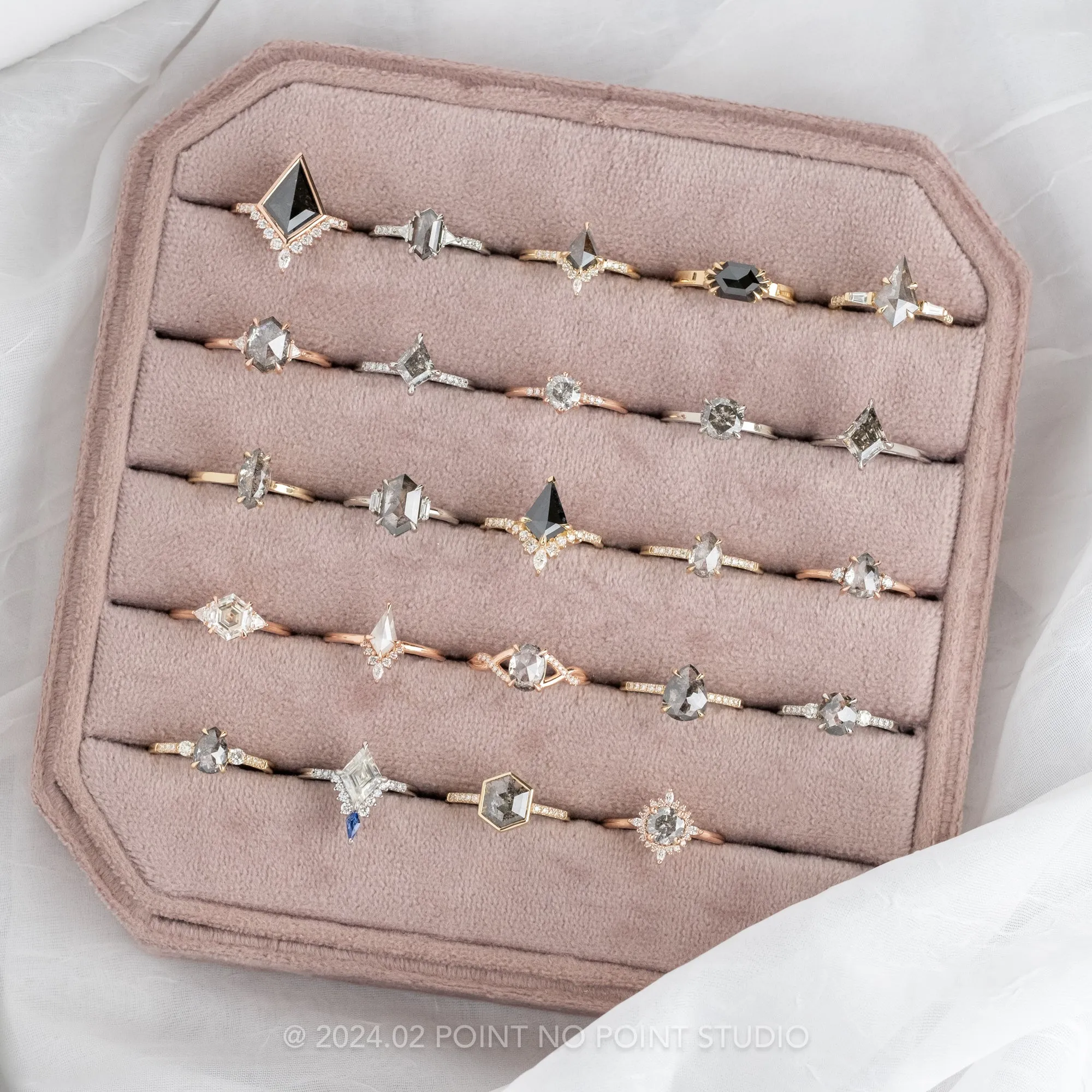 1.54 Carat Hexagon Moissanite Engagement Ring, Lea Setting, 14K Rose Gold