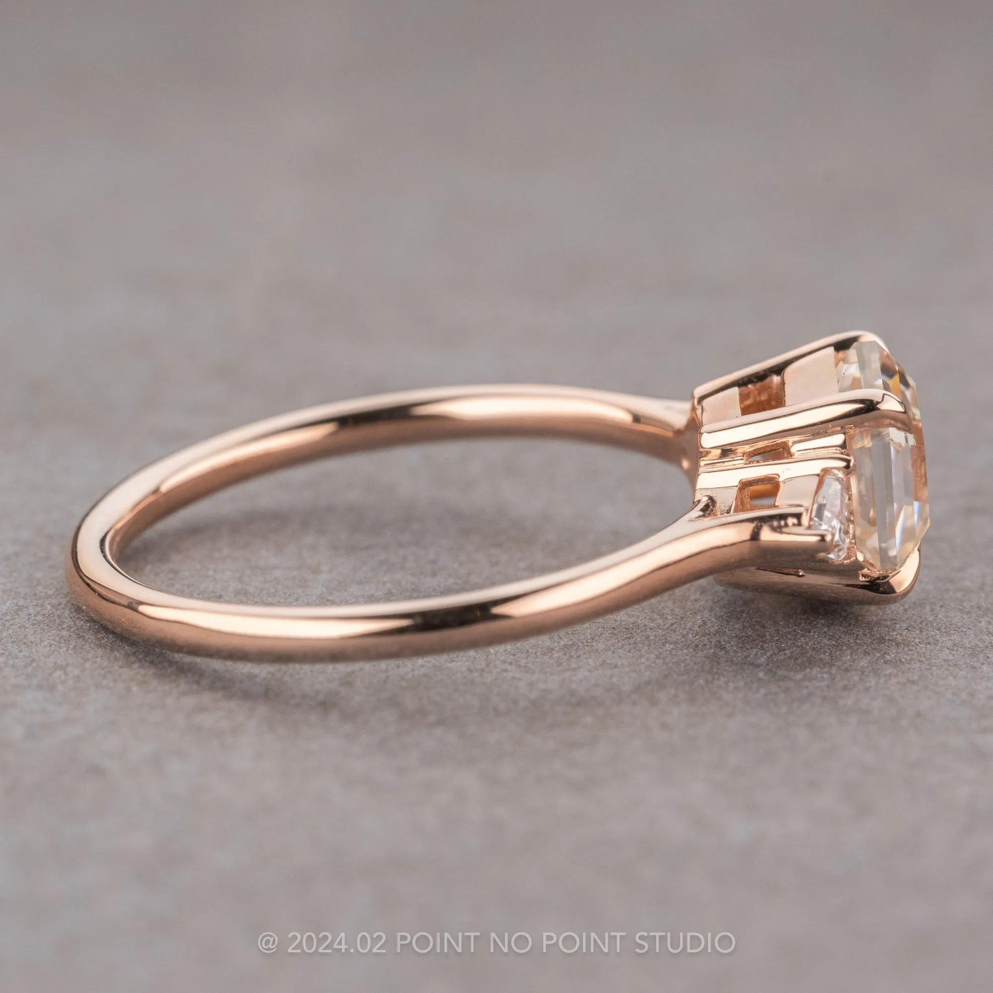 1.54 Carat Hexagon Moissanite Engagement Ring, Lea Setting, 14K Rose Gold