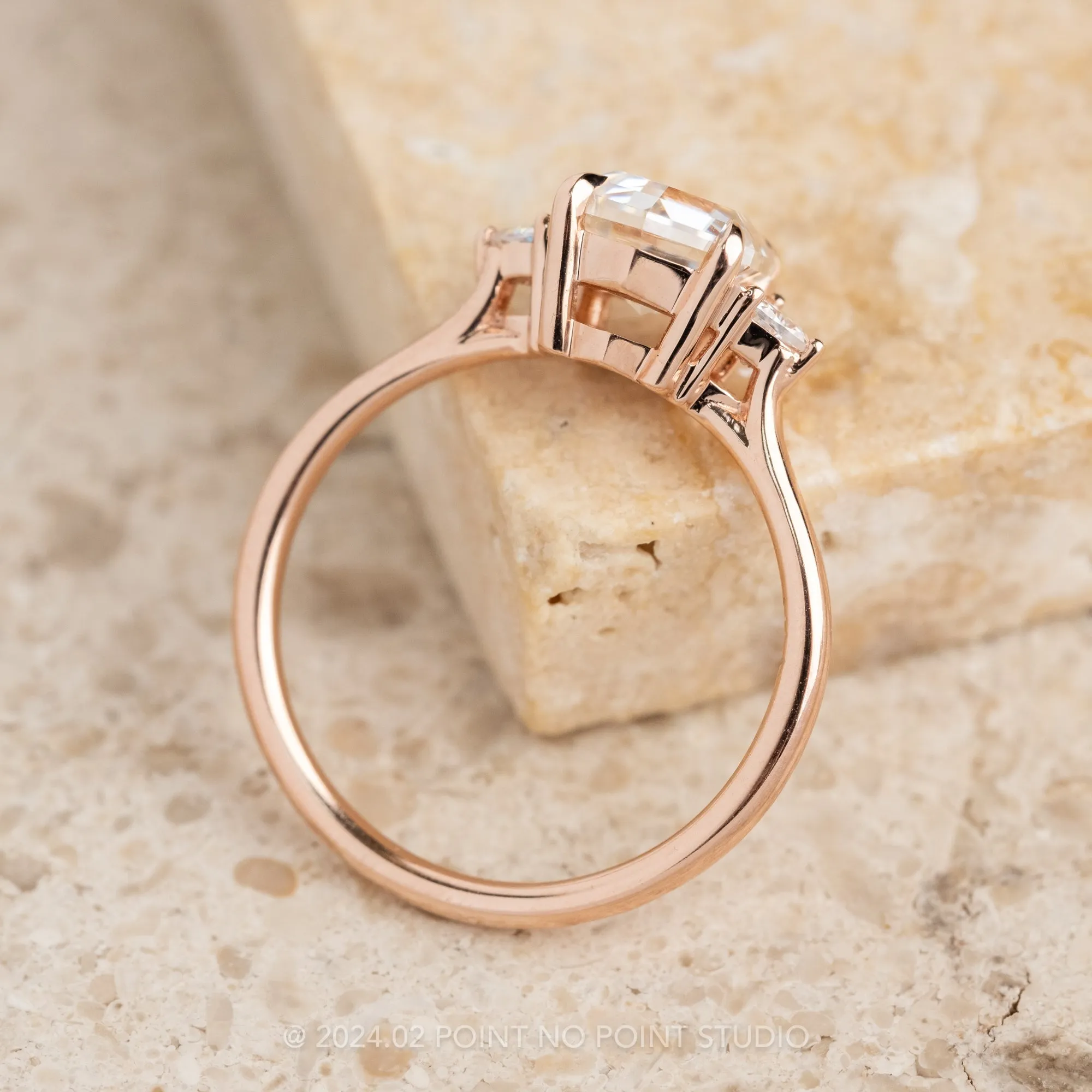 1.54 Carat Hexagon Moissanite Engagement Ring, Lea Setting, 14K Rose Gold