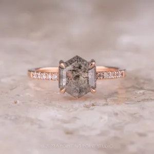 1.57 Carat Salt and Pepper Hexagon Diamond Engagement Ring, Jules Setting, 14K Rose Gold