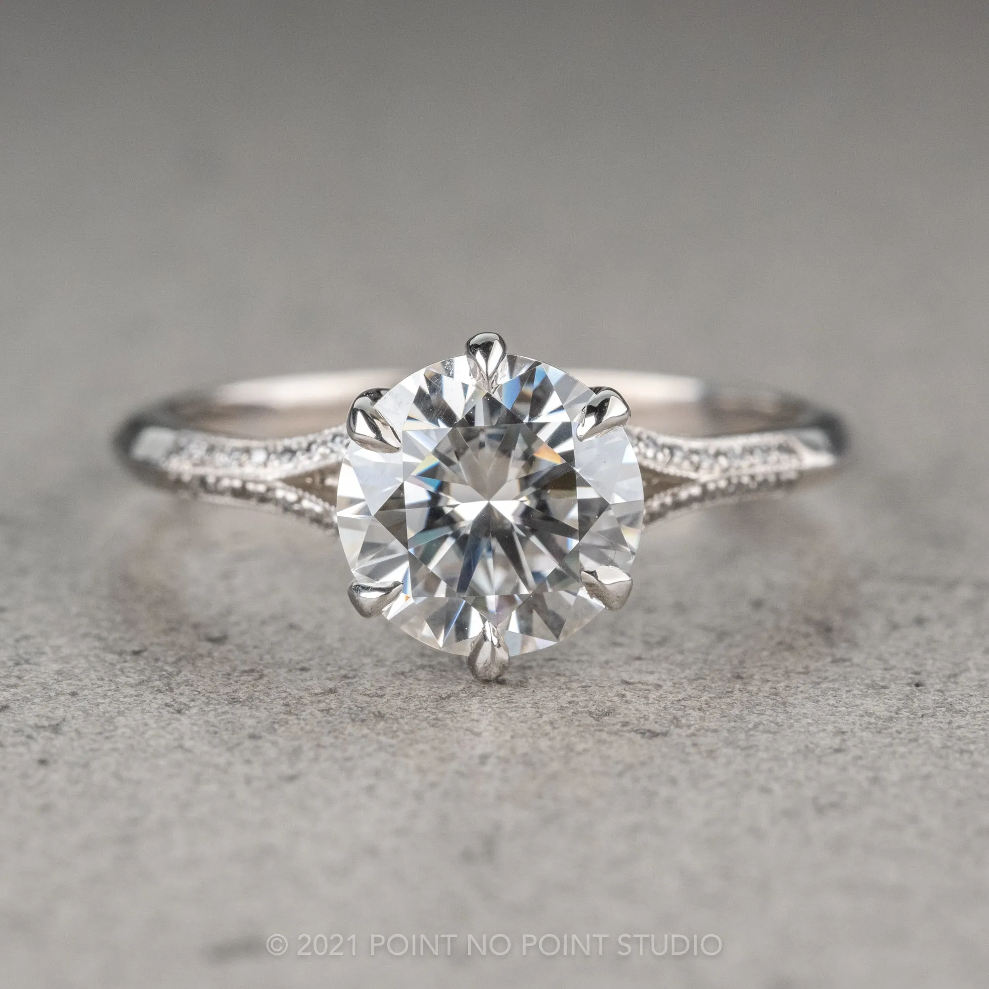 1.58 Carat Moissanite Engagement Ring, Mackenzie Setting, Platinum