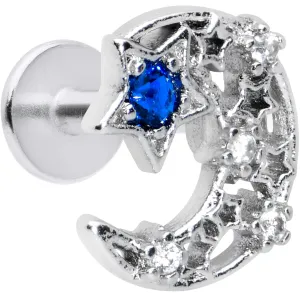 16 Gauge 1/4 Clear Blue Gem Star Crescent Moon Labret Monroe Tragus