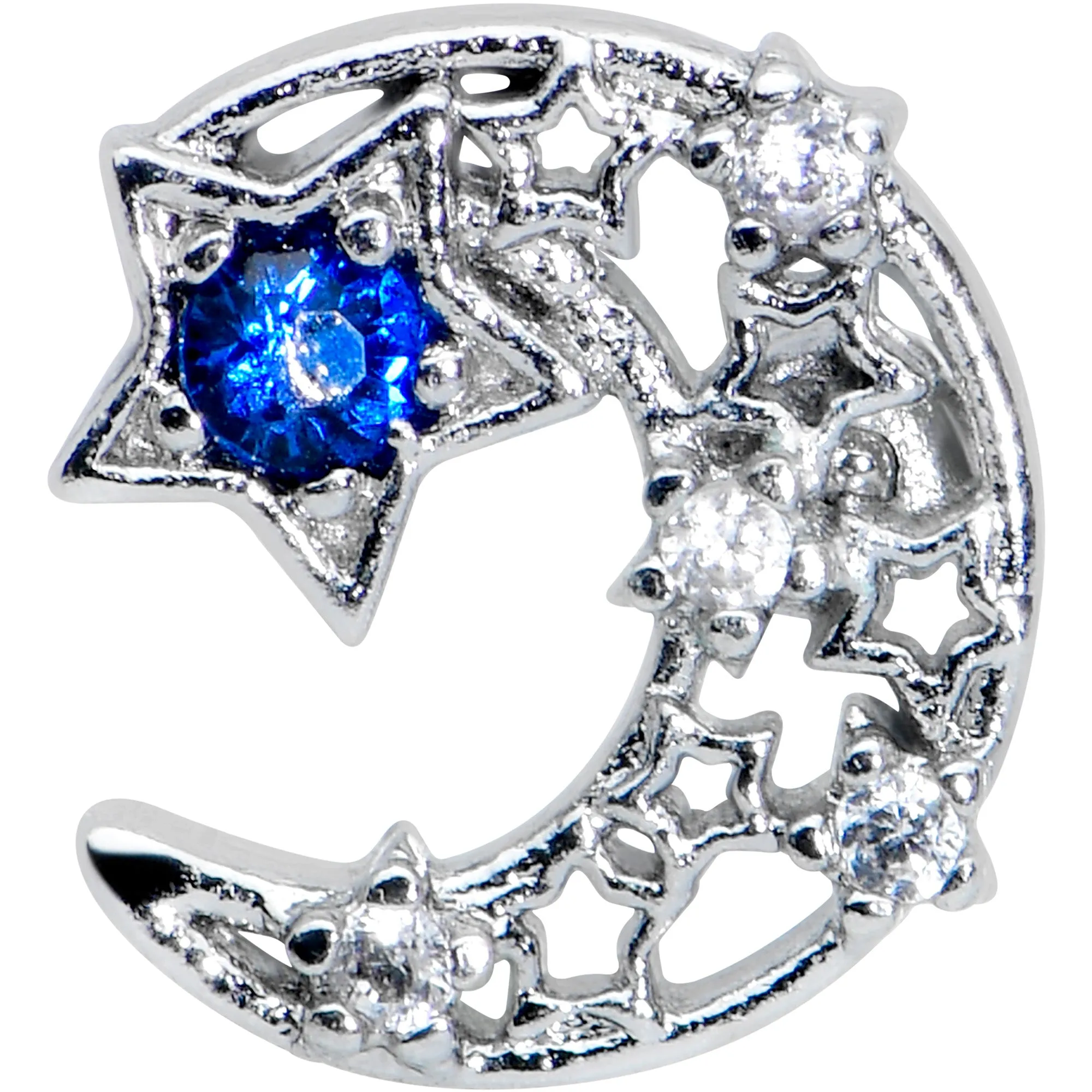 16 Gauge 1/4 Clear Blue Gem Star Crescent Moon Labret Monroe Tragus