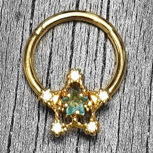 16 Gauge 3/8 Blue Clear Gem Gold Tone Starry Glam Hinged Segment Ring
