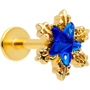 16 Gauge 5/16 Blue Gem Gold Tone Star Labret Monroe Tragus
