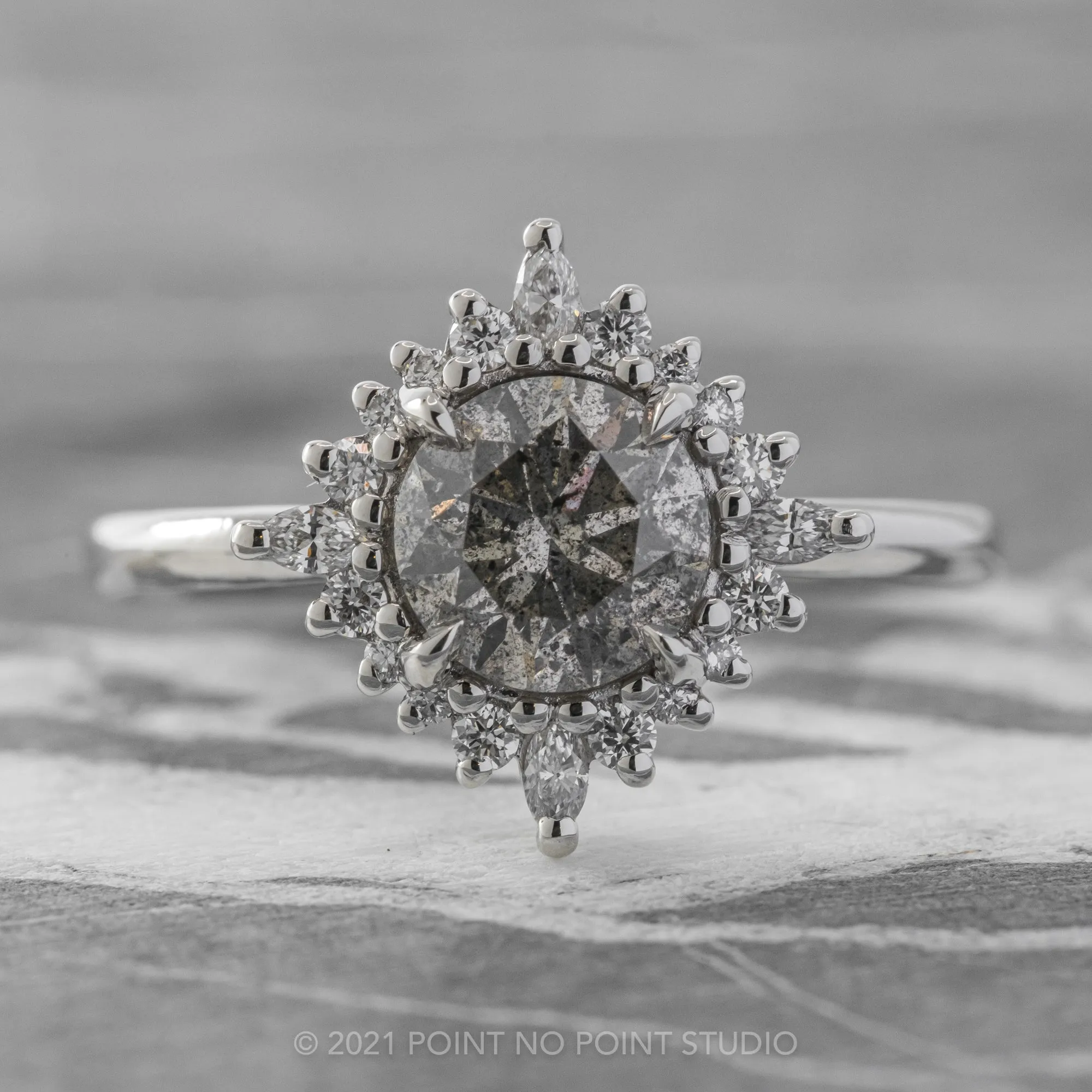 1.66 Carat Salt and Pepper Diamond Engagement Ring, Cosette Setting, 14K White Gold