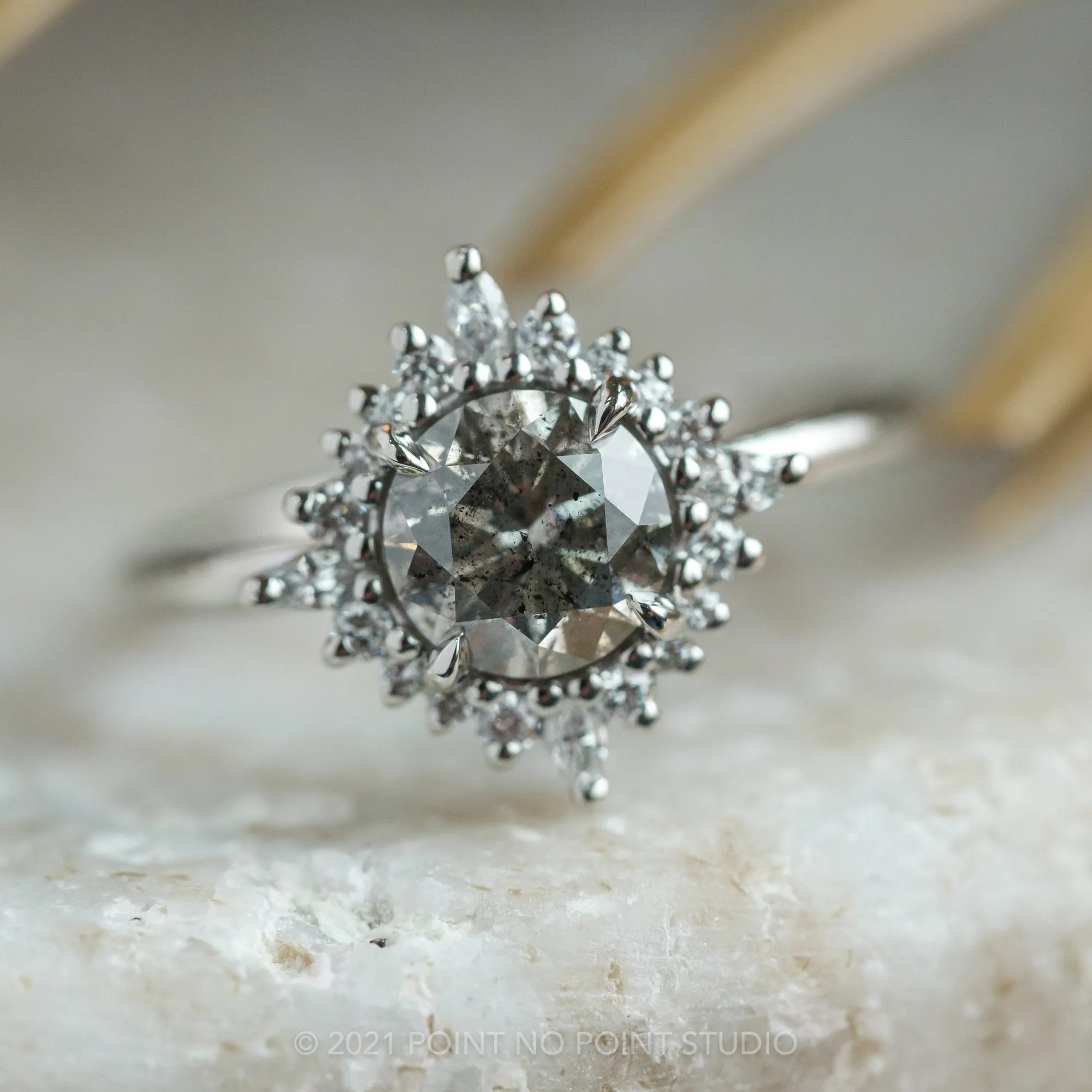 1.66 Carat Salt and Pepper Diamond Engagement Ring, Cosette Setting, 14K White Gold
